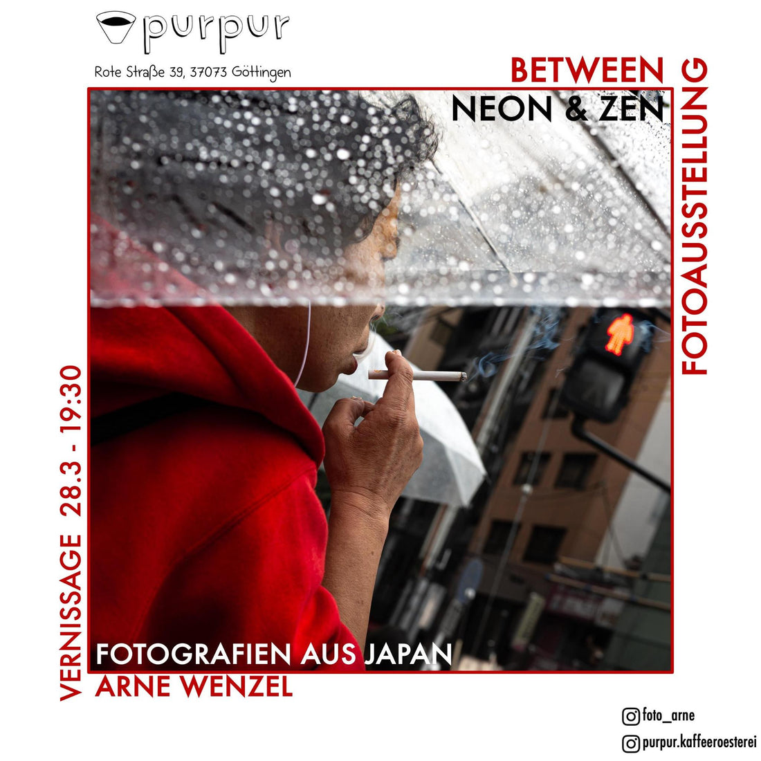 Vernissage 28.3.2026, 19:30. Fotografien aus Japan von Arne Wenzel im purpur.